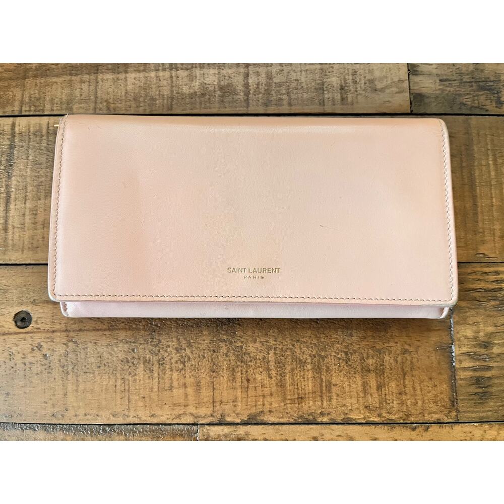 SAINT LAURENT YSL Leather Long BI-FOLD Wallet in Blush Pink